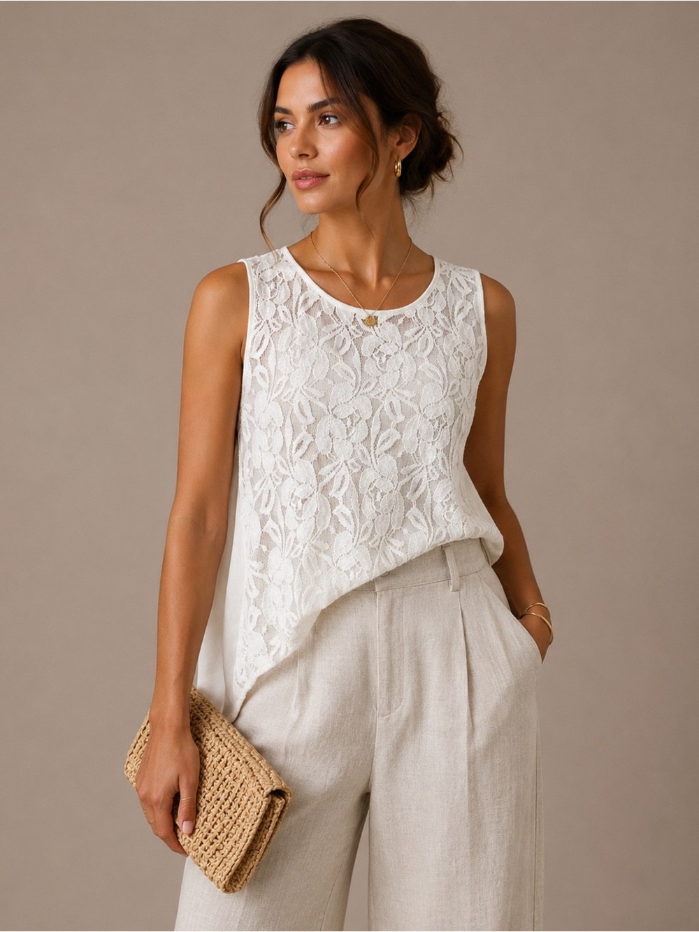 Heart Soul Cream Lace high and low Blouse Sheer Sz XL. Flare back armless.